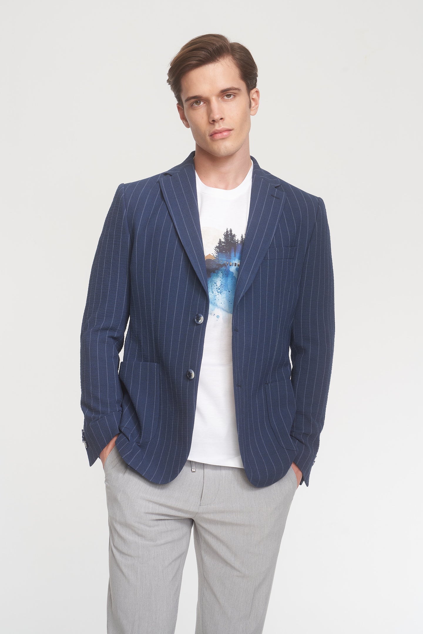 Indigo White Striped Sport Jacket